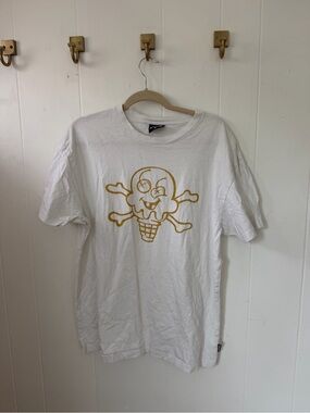 Icecream White Tee with Gold Ice-Cream Skull Graphic